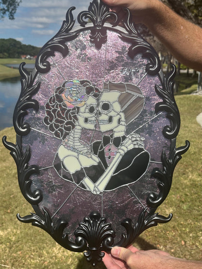 Till Death Gothic Lovers, Metal Framed Stained Glass Art — An Heirloom Tribute to Devotion