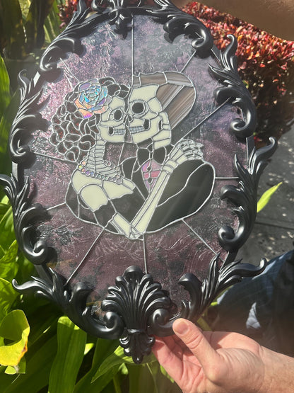 Till Death Gothic Lovers, Metal Framed Stained Glass Art — An Heirloom Tribute to Devotion