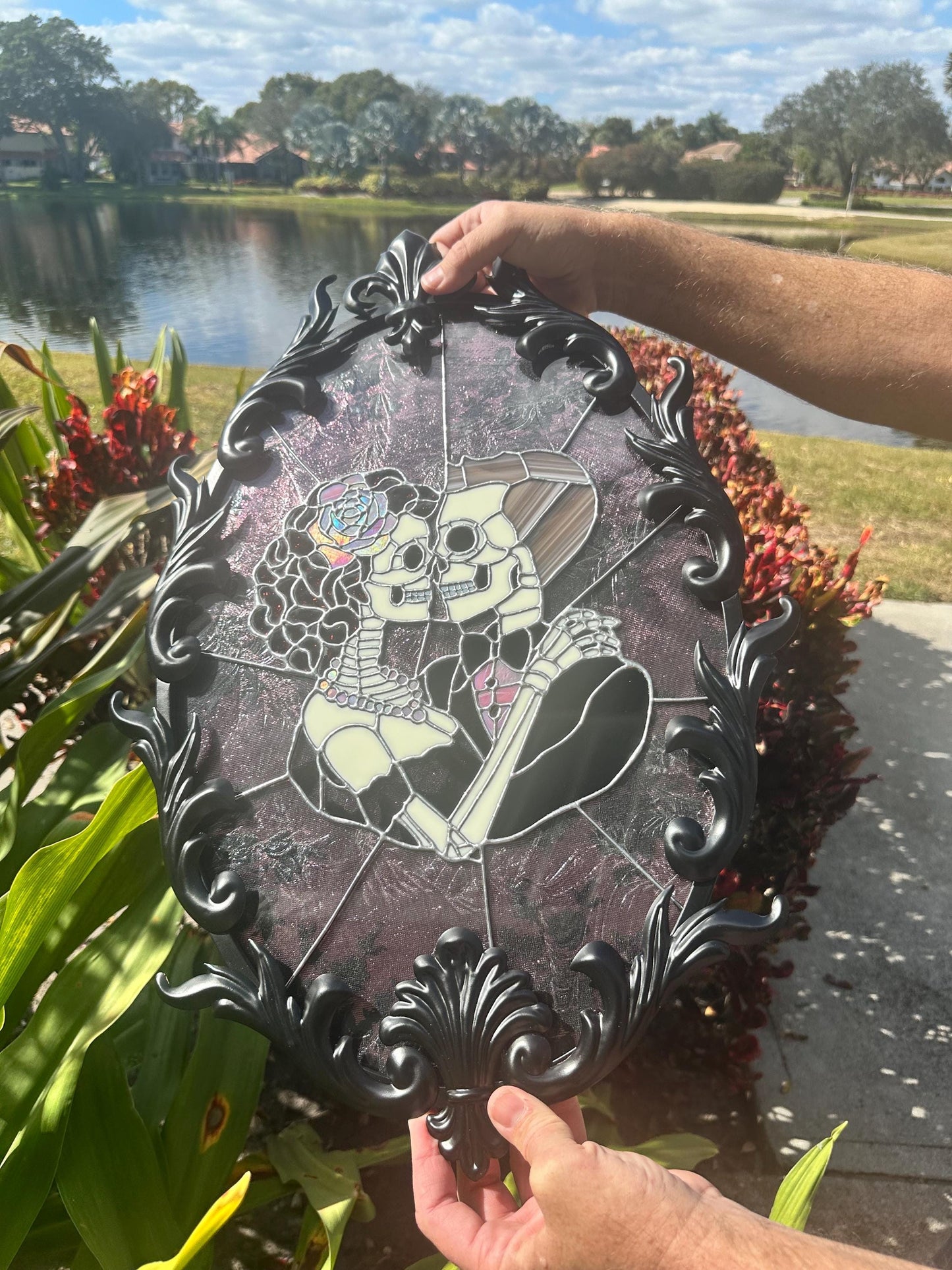 Till Death Gothic Lovers, Metal Framed Stained Glass Art — An Heirloom Tribute to Devotion