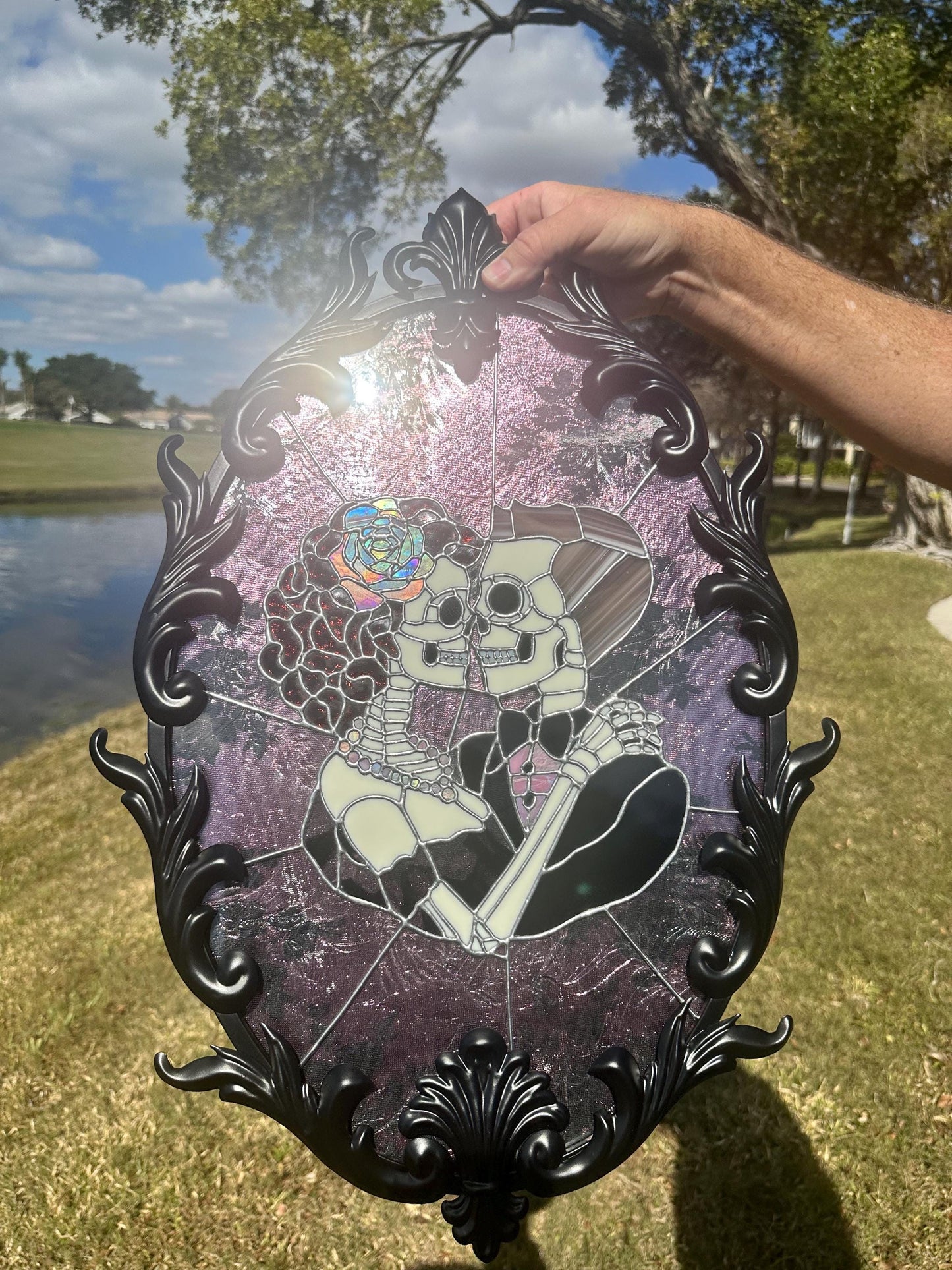 Till Death Gothic Lovers, Metal Framed Stained Glass Art — An Heirloom Tribute to Devotion