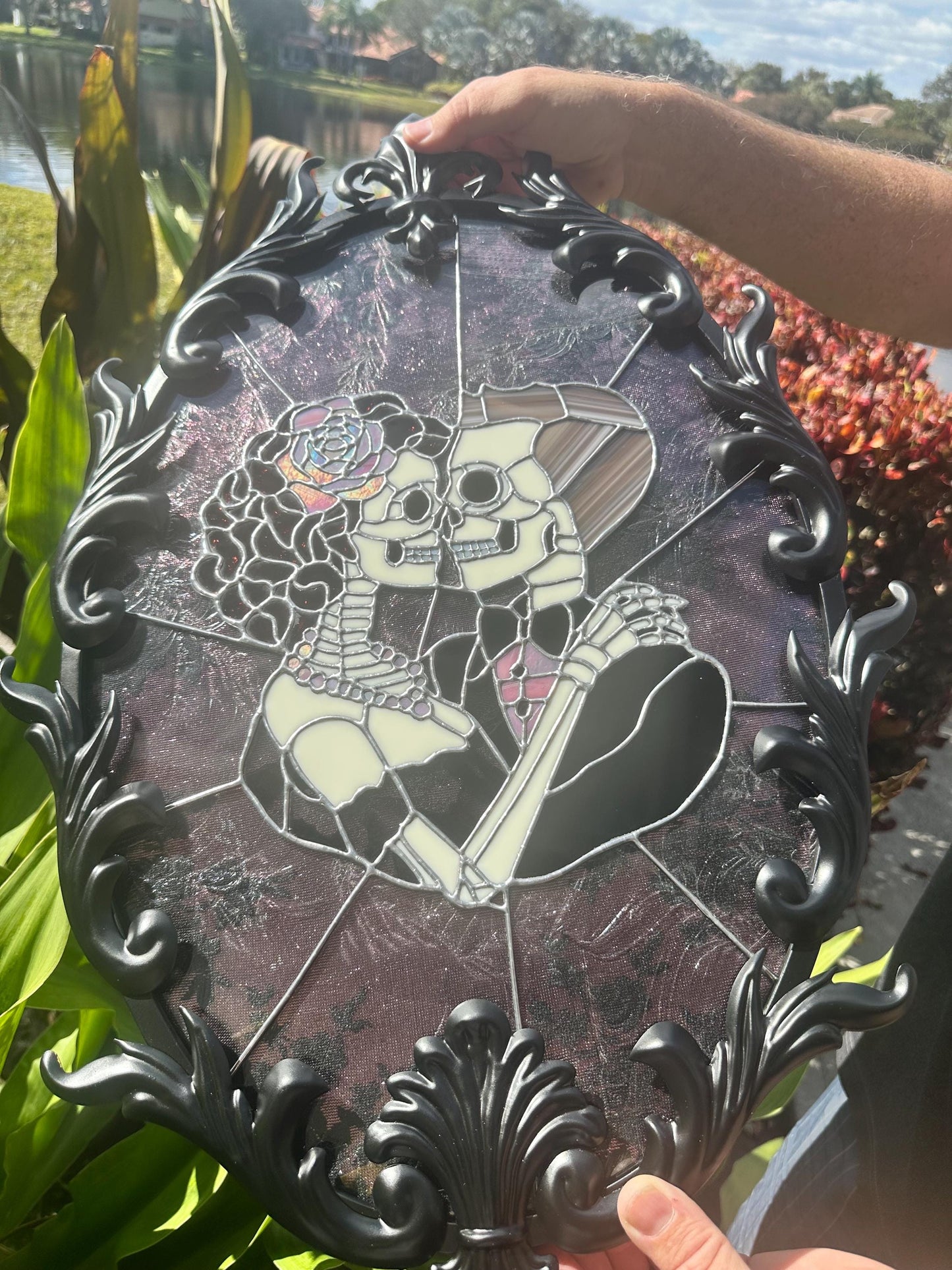 Till Death Gothic Lovers, Metal Framed Stained Glass Art — An Heirloom Tribute to Devotion