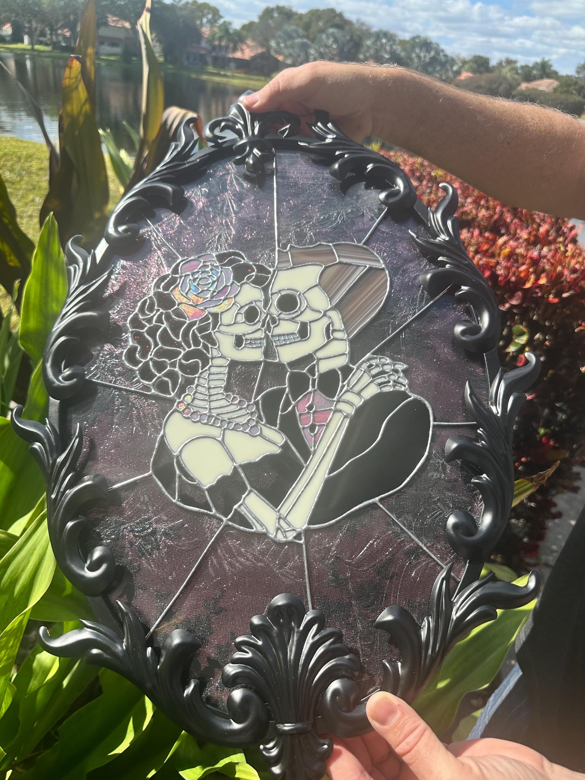 Till Death Gothic Lovers, Metal Framed Stained Glass Art — An Heirloom Tribute to Devotion