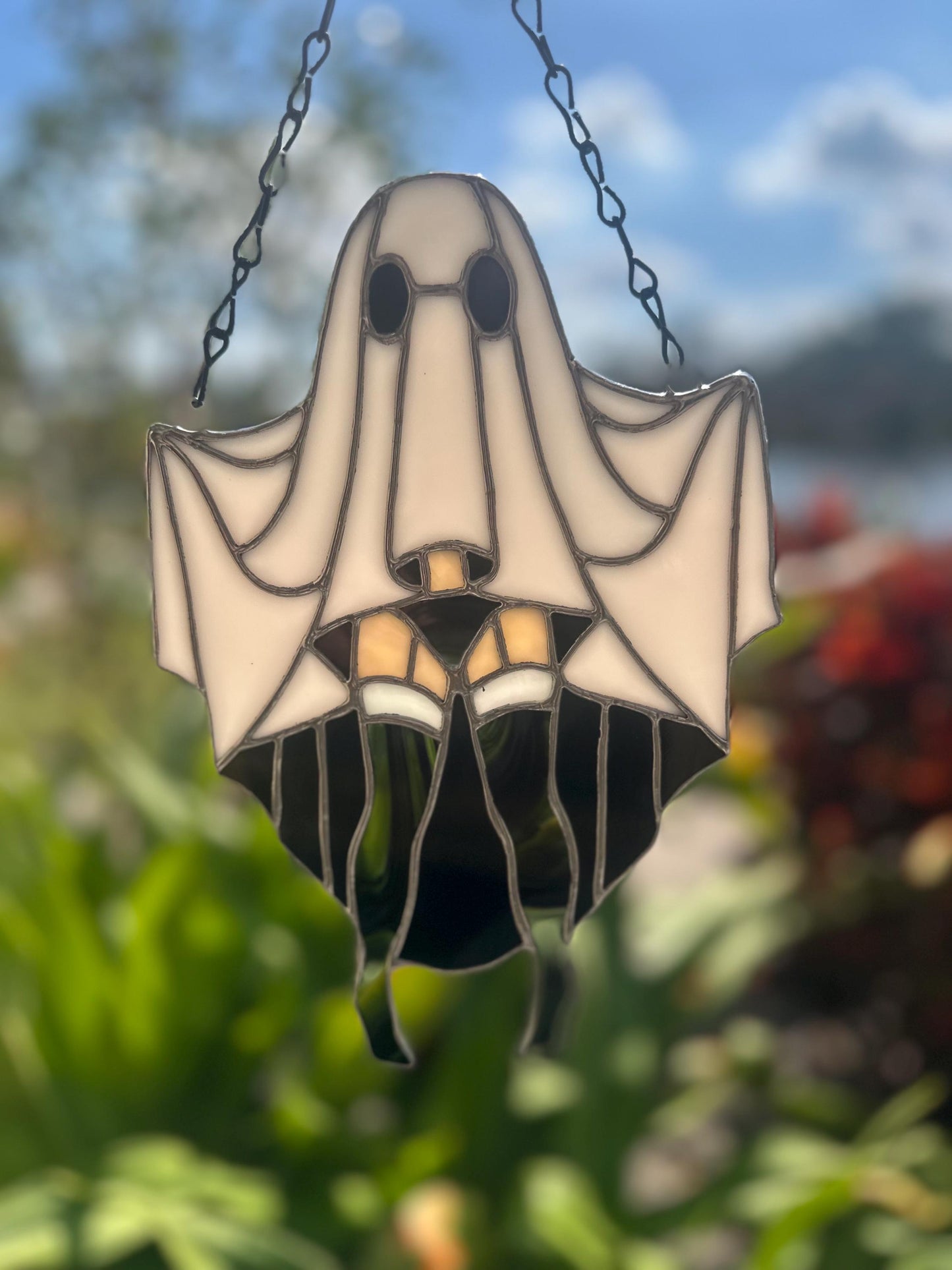 Sexy Female Ghost Stained Glass Suncatcher, Pin Up Spooky Boudoir Decor