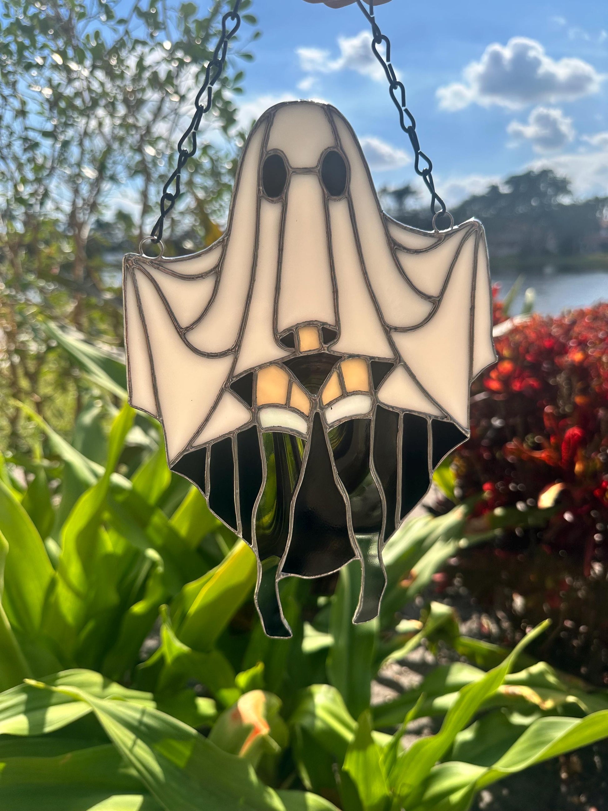 Sexy Female Ghost Stained Glass Suncatcher, Pin Up Spooky Boudoir Decor