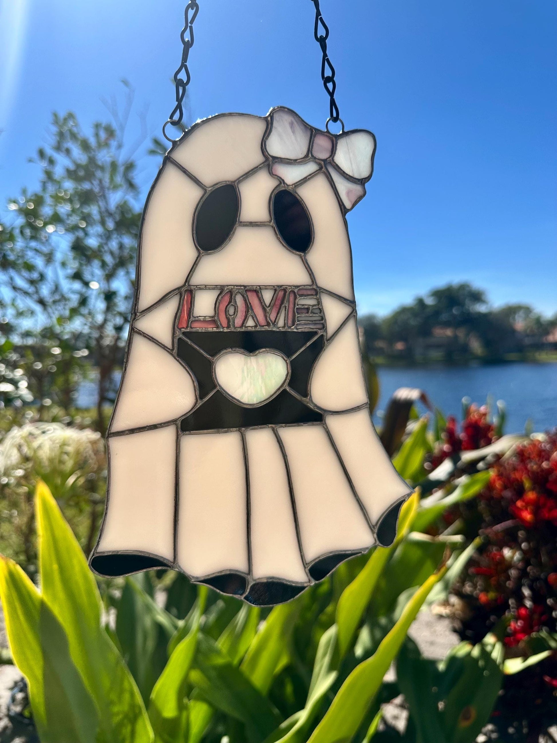 Love Letter Ghost Stained Glass Suncatcher – Gothic Valentine Window Art