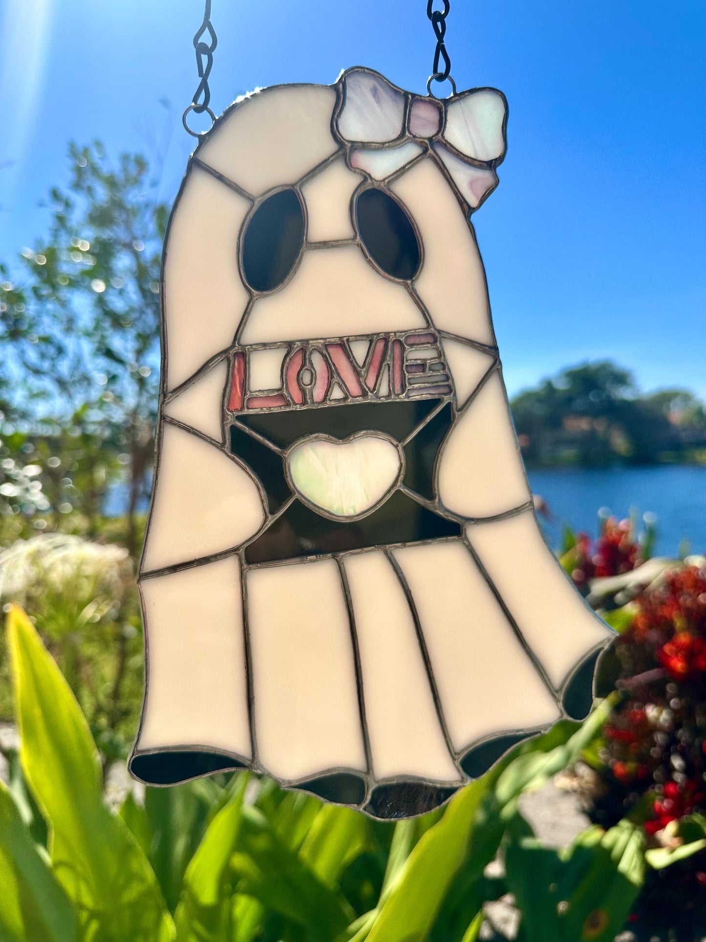 Love Letter Ghost Stained Glass Suncatcher – Gothic Valentine Window Art