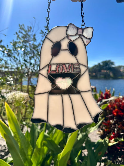 Love Letter Ghost Stained Glass Suncatcher – Gothic Valentine Window Art