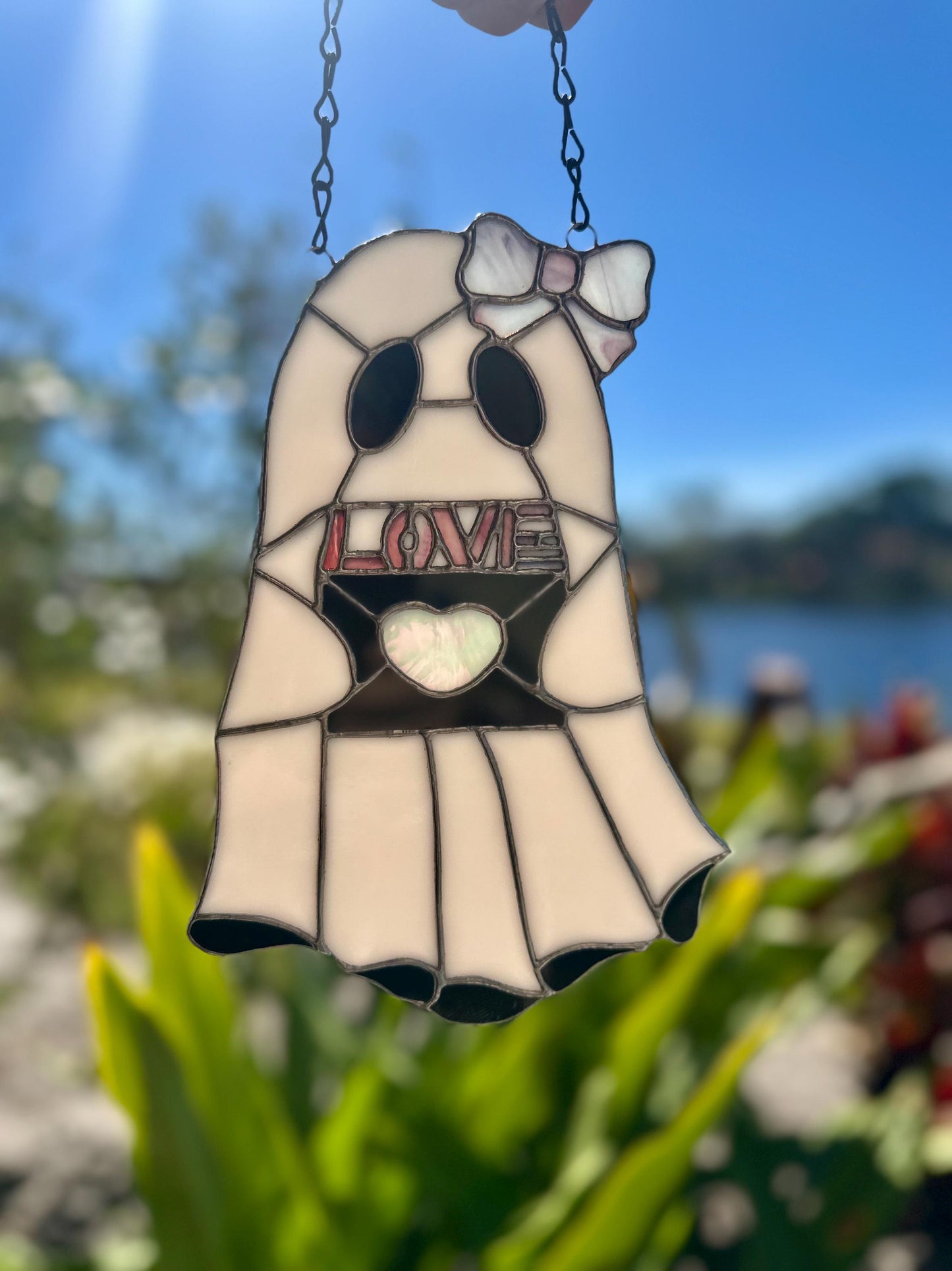 Love Letter Ghost Stained Glass Suncatcher – Gothic Valentine Window Art
