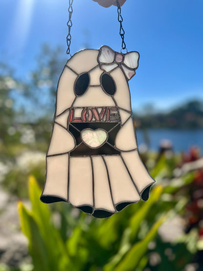 Love Letter Ghost Stained Glass Suncatcher – Gothic Valentine Window Art