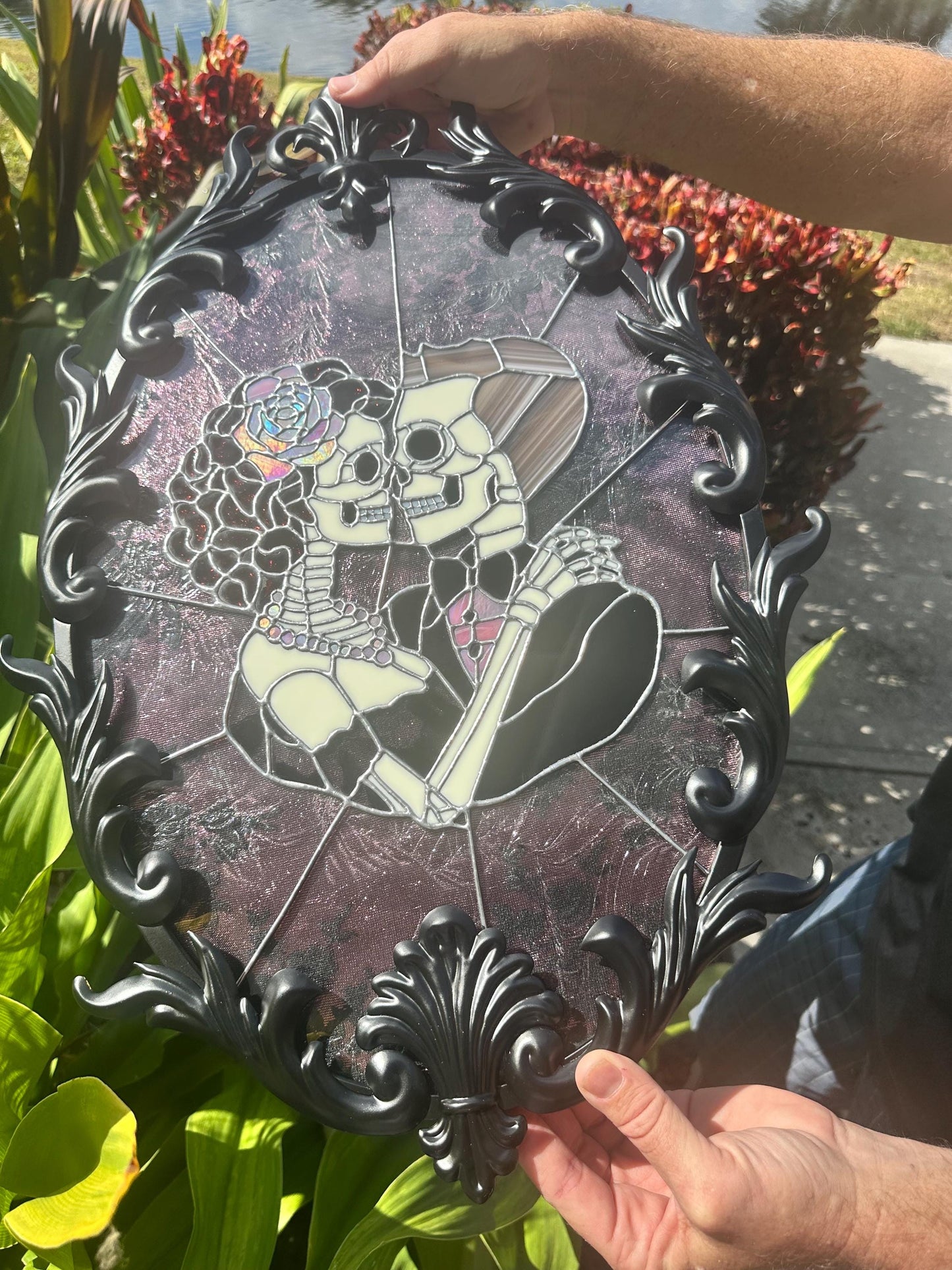 Till Death Gothic Lovers, Metal Framed Stained Glass Art — An Heirloom Tribute to Devotion