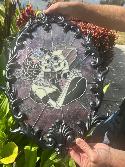Till Death Gothic Lovers, Metal Framed Stained Glass Art — An Heirloom Tribute to Devotion