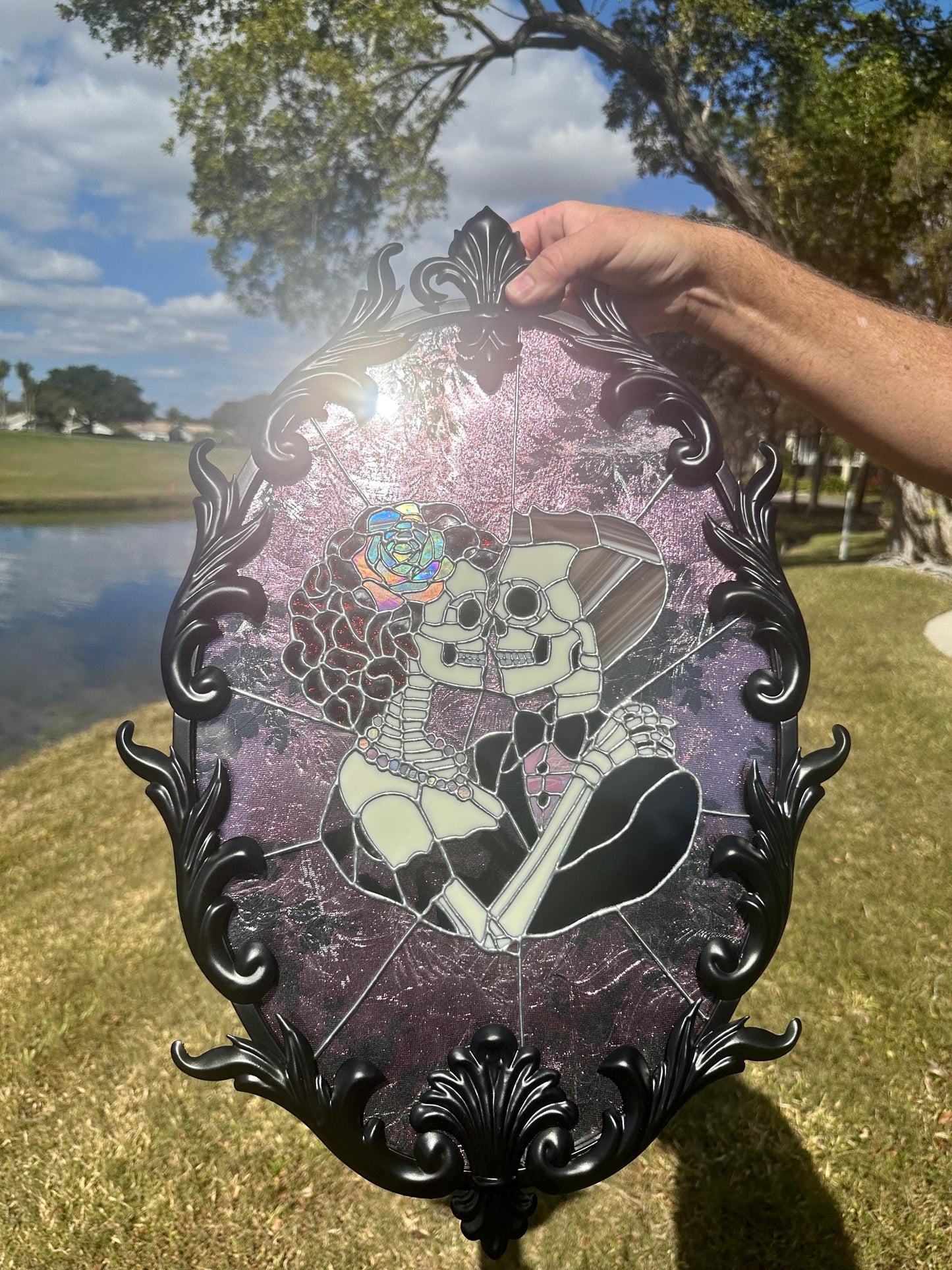 Till Death Gothic Lovers, Metal Framed Stained Glass Art — An Heirloom Tribute to Devotion