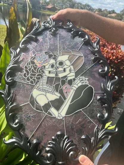 Till Death Gothic Lovers, Metal Framed Stained Glass Art — An Heirloom Tribute to Devotion