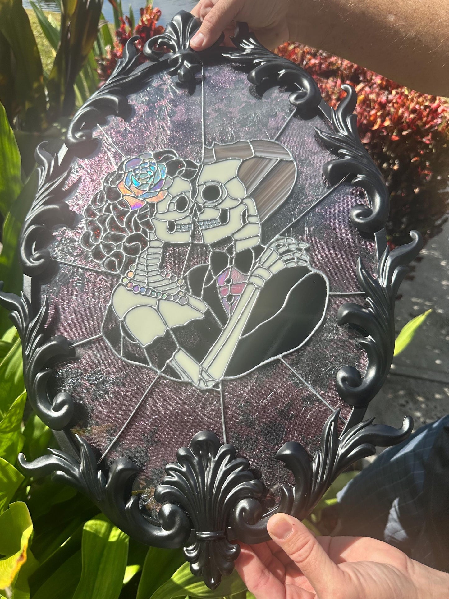 Till Death Gothic Lovers, Metal Framed Stained Glass Art — An Heirloom Tribute to Devotion