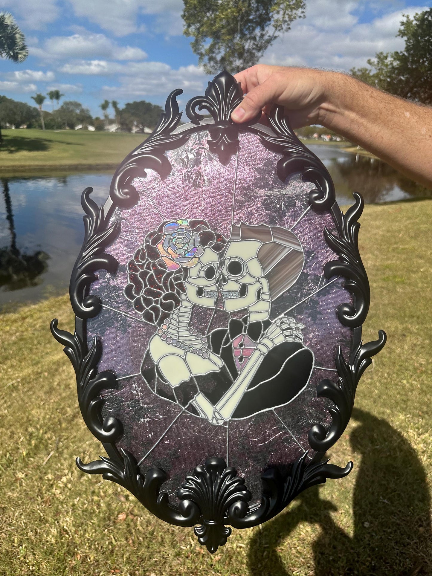 Till Death Gothic Lovers, Metal Framed Stained Glass Art — An Heirloom Tribute to Devotion