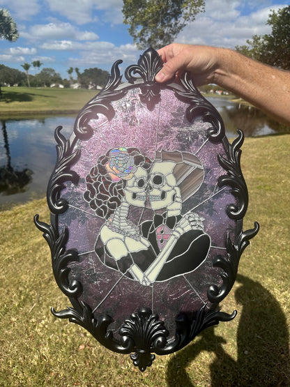 Till Death Gothic Lovers, Metal Framed Stained Glass Art — An Heirloom Tribute to Devotion