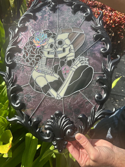 Till Death Gothic Lovers, Metal Framed Stained Glass Art — An Heirloom Tribute to Devotion