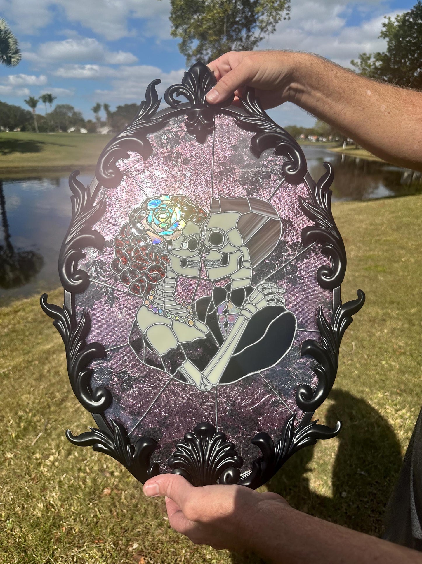 Till Death Gothic Lovers, Metal Framed Stained Glass Art — An Heirloom Tribute to Devotion