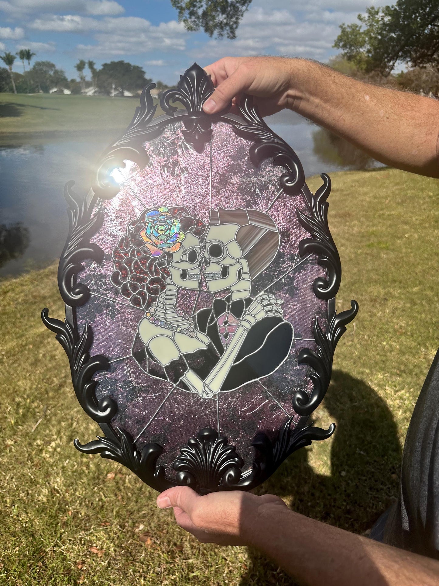 Till Death Gothic Lovers, Metal Framed Stained Glass Art — An Heirloom Tribute to Devotion