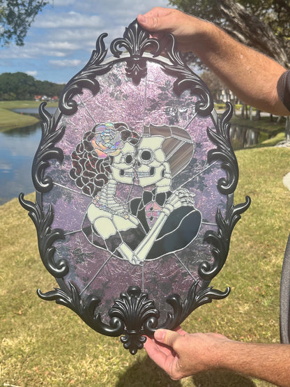 Till Death Gothic Lovers, Metal Framed Stained Glass Art — An Heirloom Tribute to Devotion
