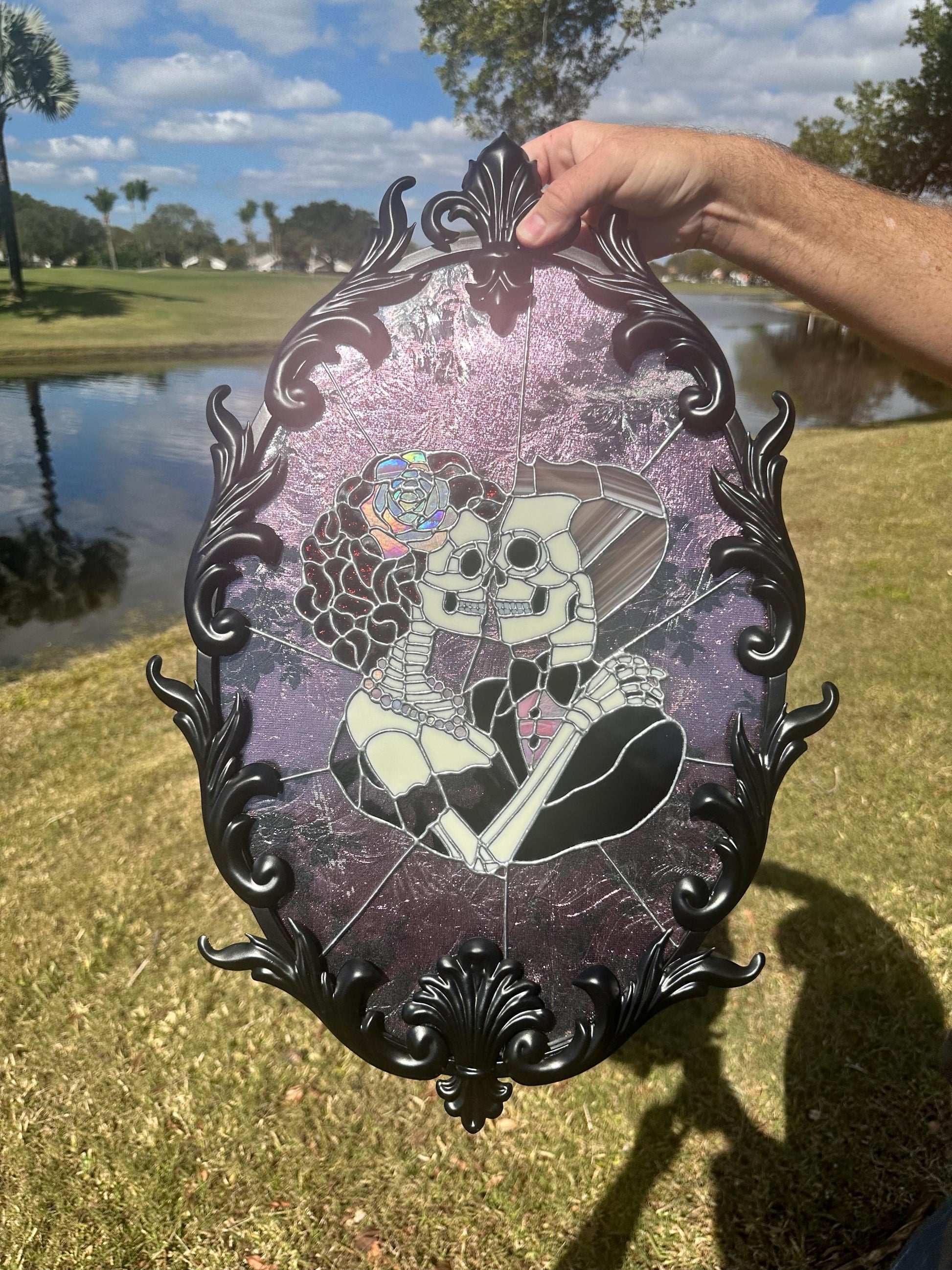 Till Death Gothic Lovers, Metal Framed Stained Glass Art — An Heirloom Tribute to Devotion