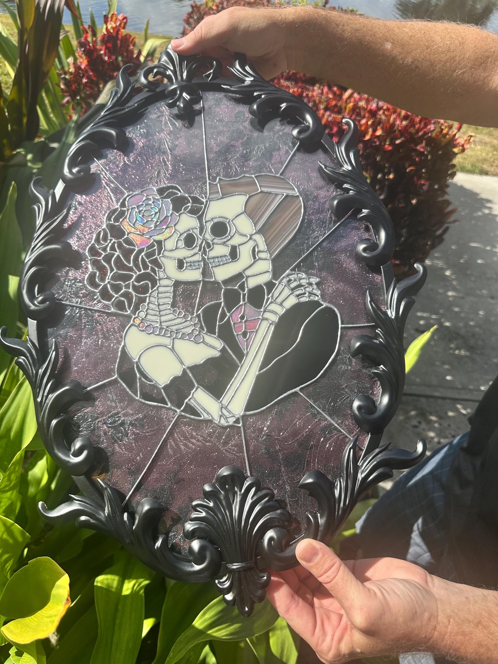 Till Death Gothic Lovers, Metal Framed Stained Glass Art — An Heirloom Tribute to Devotion
