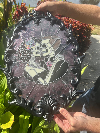 Till Death Gothic Lovers, Metal Framed Stained Glass Art — An Heirloom Tribute to Devotion