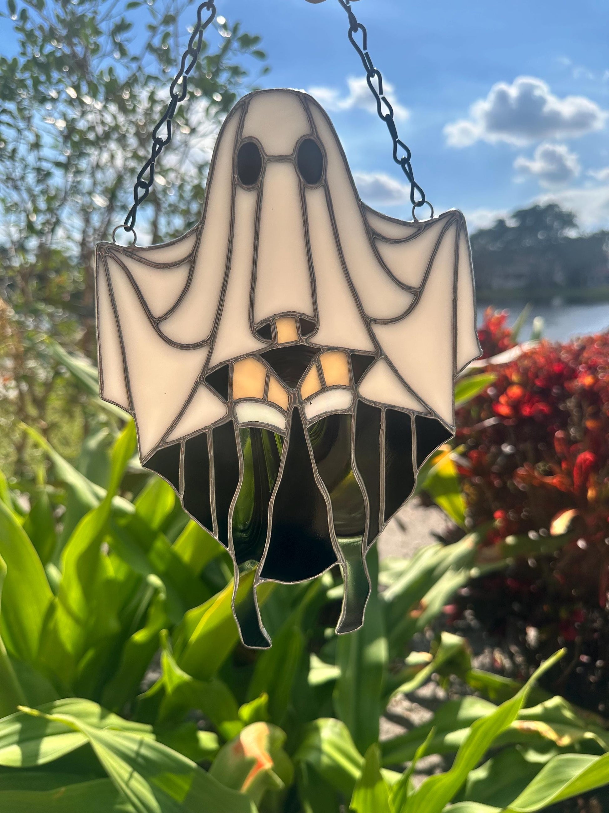 Sexy Female Ghost Stained Glass Suncatcher, Pin Up Spooky Boudoir Decor