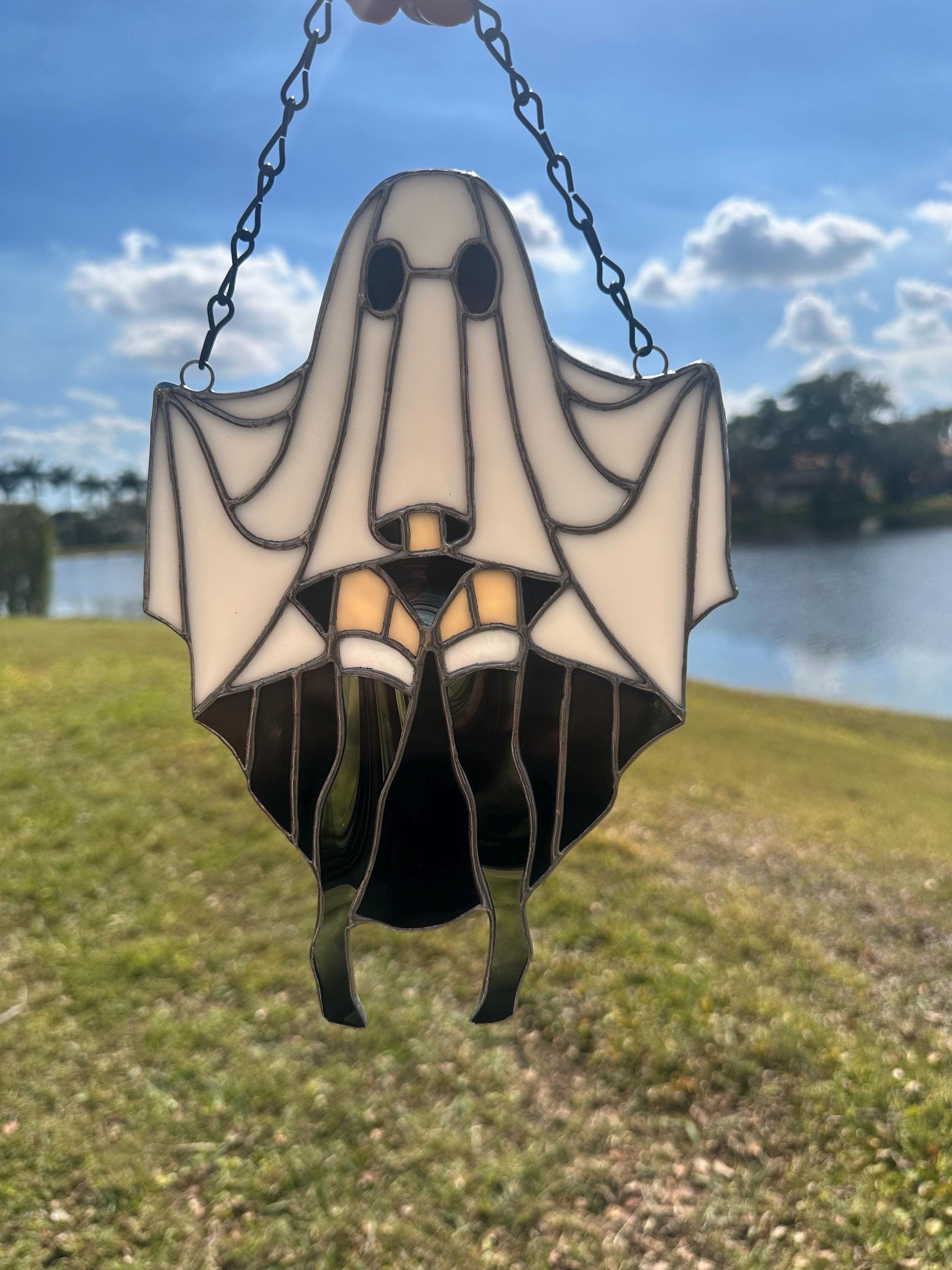Sexy Female Ghost Stained Glass Suncatcher, Pin Up Spooky Boudoir Decor