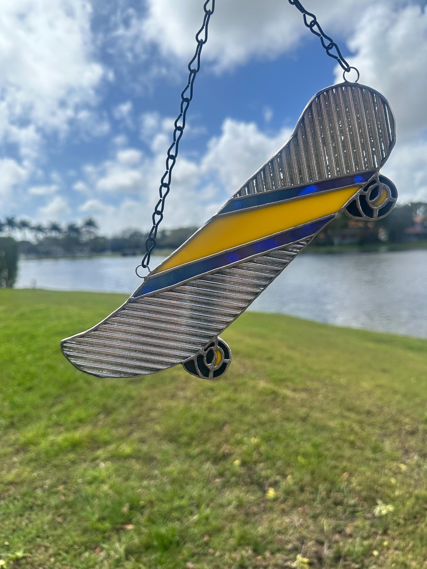 Retro Skateboard Stained Glass Suncatcher – Handmade Window Art for Punks and Goths