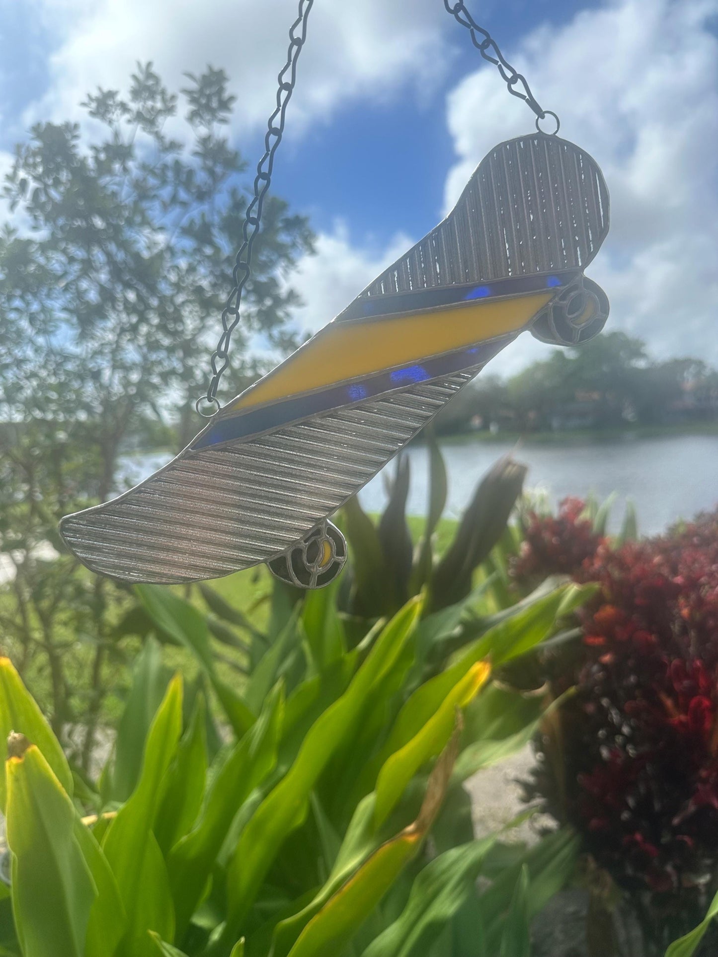 Retro Skateboard Stained Glass Suncatcher – Handmade Window Art for Punks and Goths