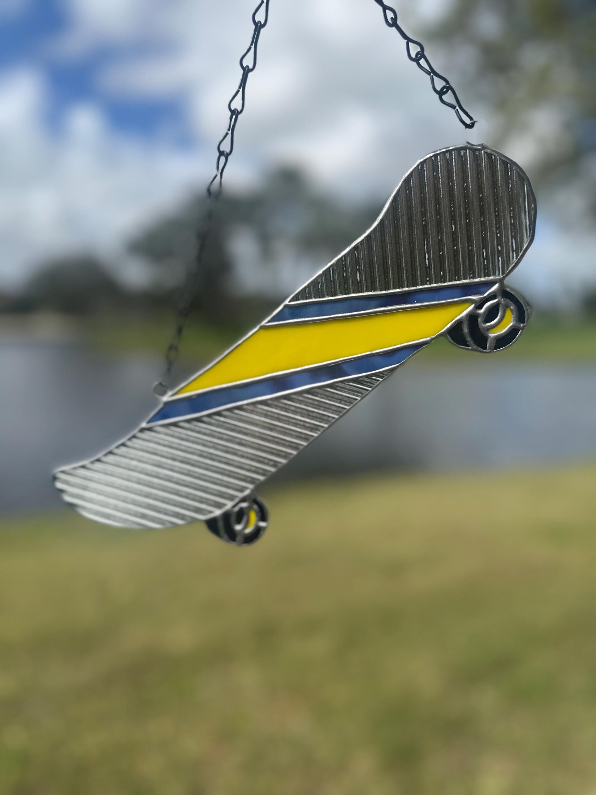 Retro Skateboard Stained Glass Suncatcher – Handmade Window Art for Punks and Goths