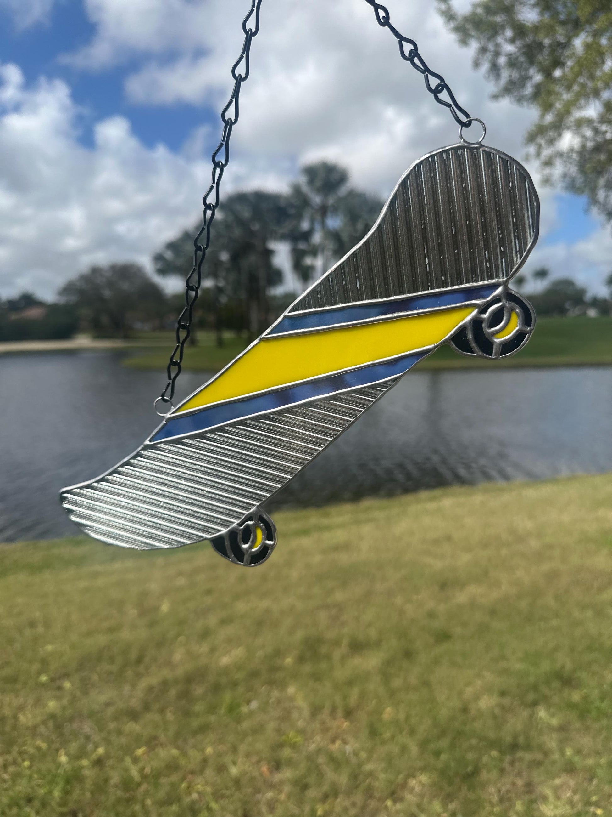 Retro Skateboard Stained Glass Suncatcher – Handmade Window Art for Punks and Goths