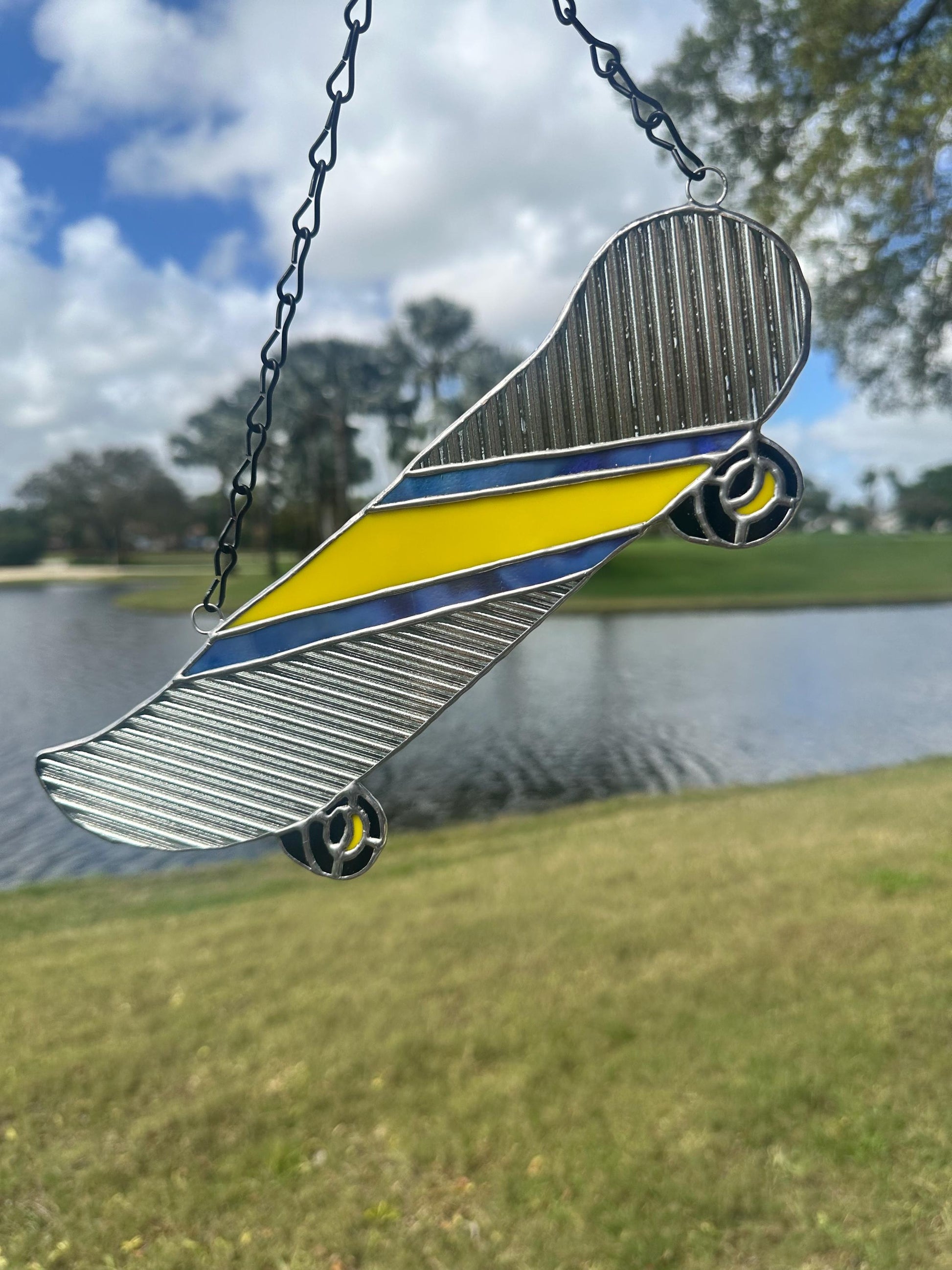 Retro Skateboard Stained Glass Suncatcher – Handmade Window Art for Punks and Goths