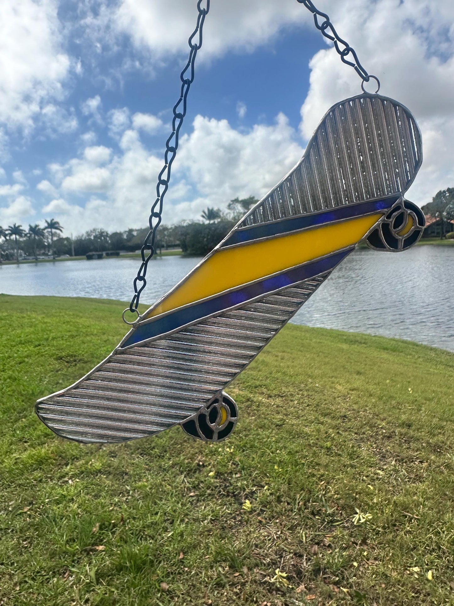 Retro Skateboard Stained Glass Suncatcher – Handmade Window Art for Punks and Goths