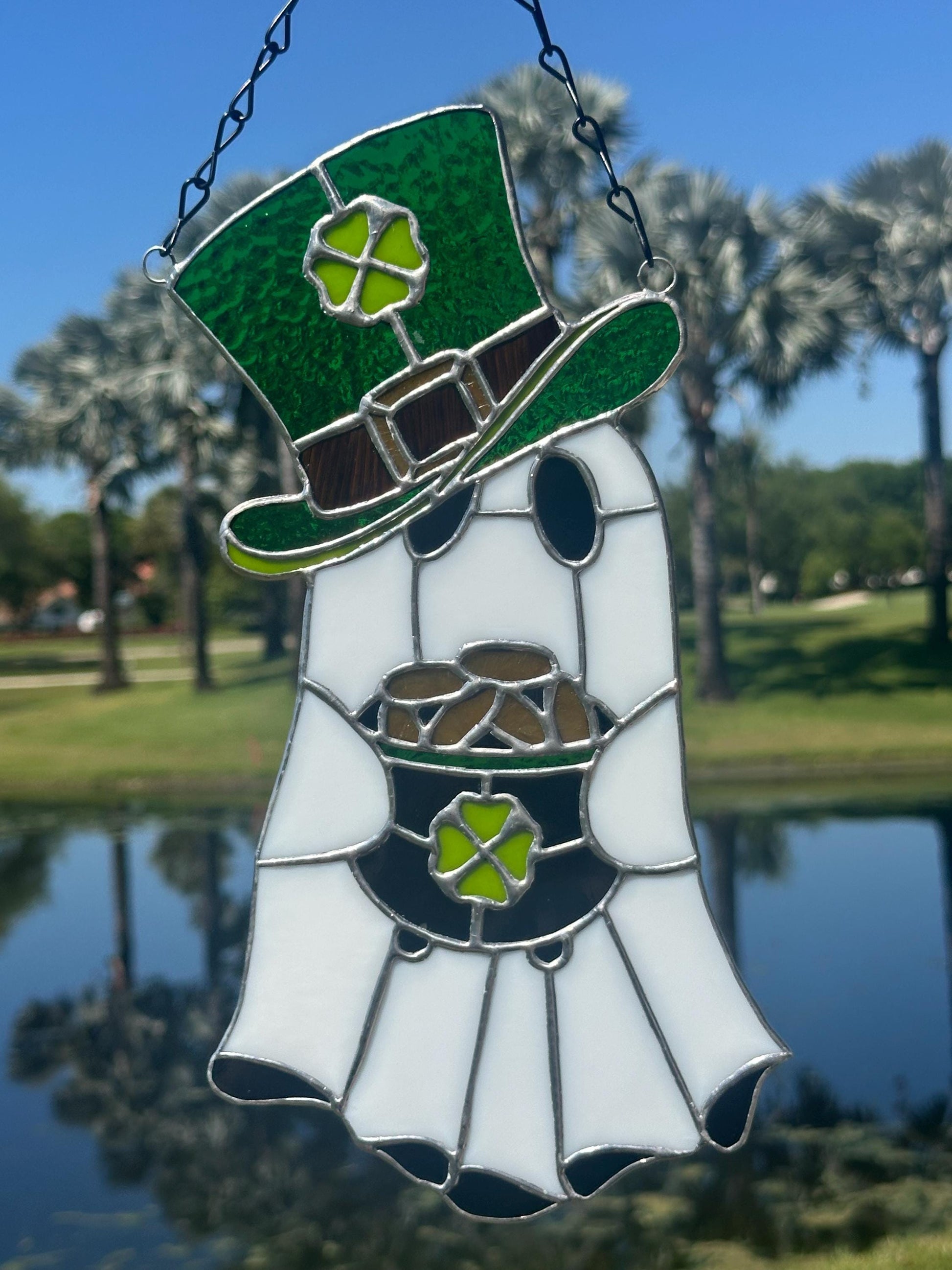 Lucky Irish Ghost Stained Glass Suncatcher - Gothic Window Decor