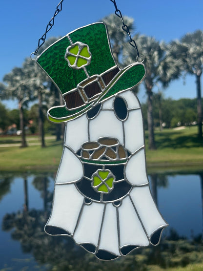Lucky Irish Ghost Stained Glass Suncatcher - Gothic Window Decor