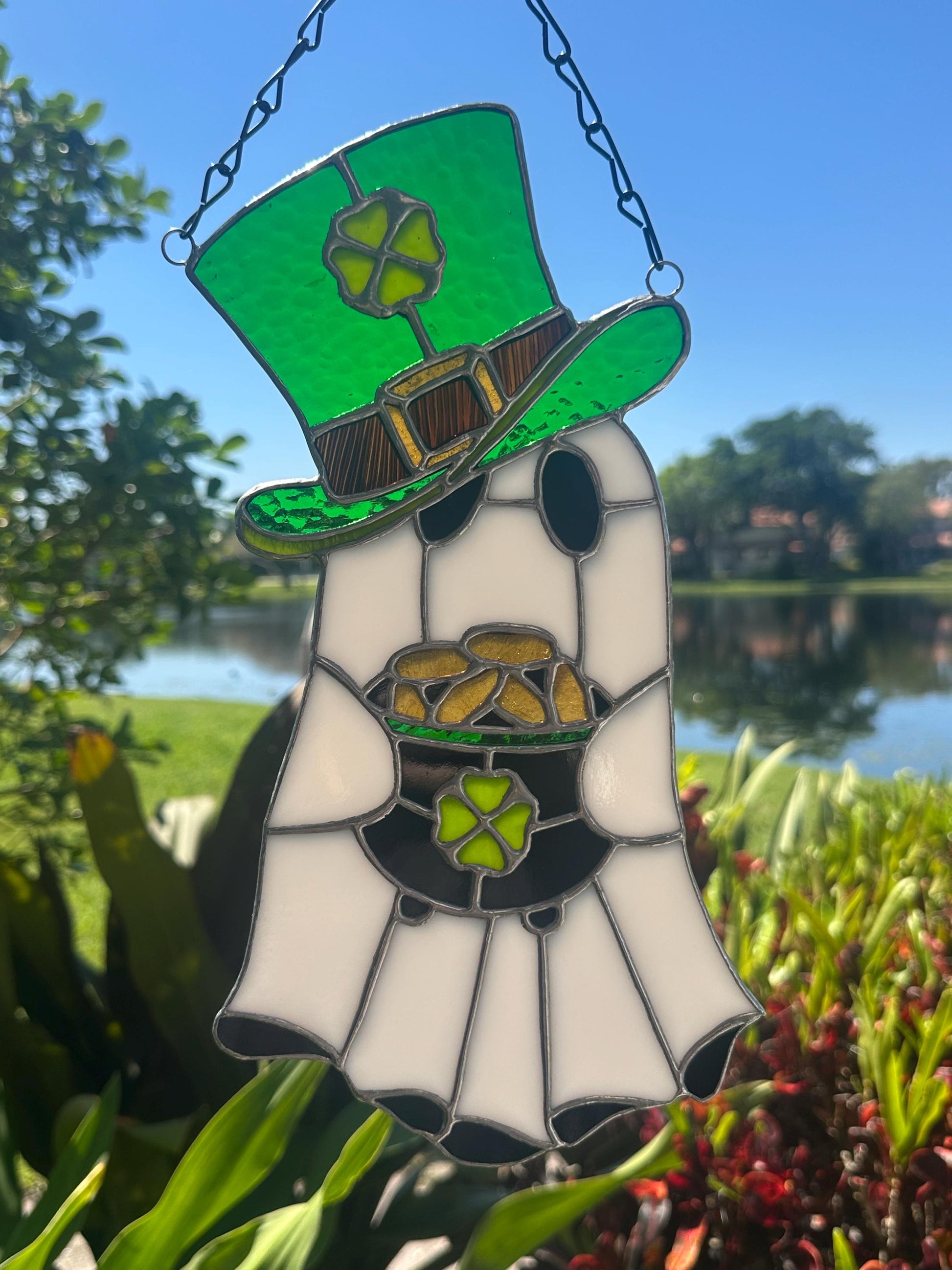 Lucky Irish Ghost Stained Glass Suncatcher - Gothic Window Decor