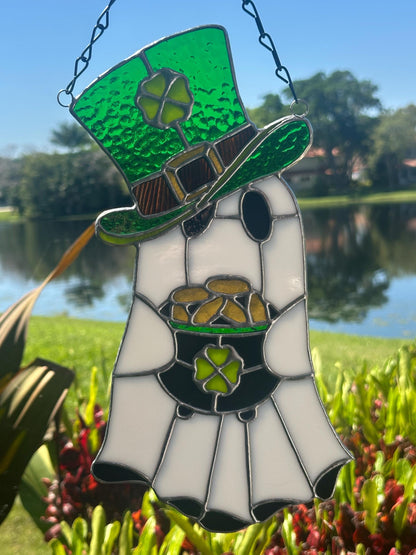 Lucky Irish Ghost Stained Glass Suncatcher - Gothic Window Decor