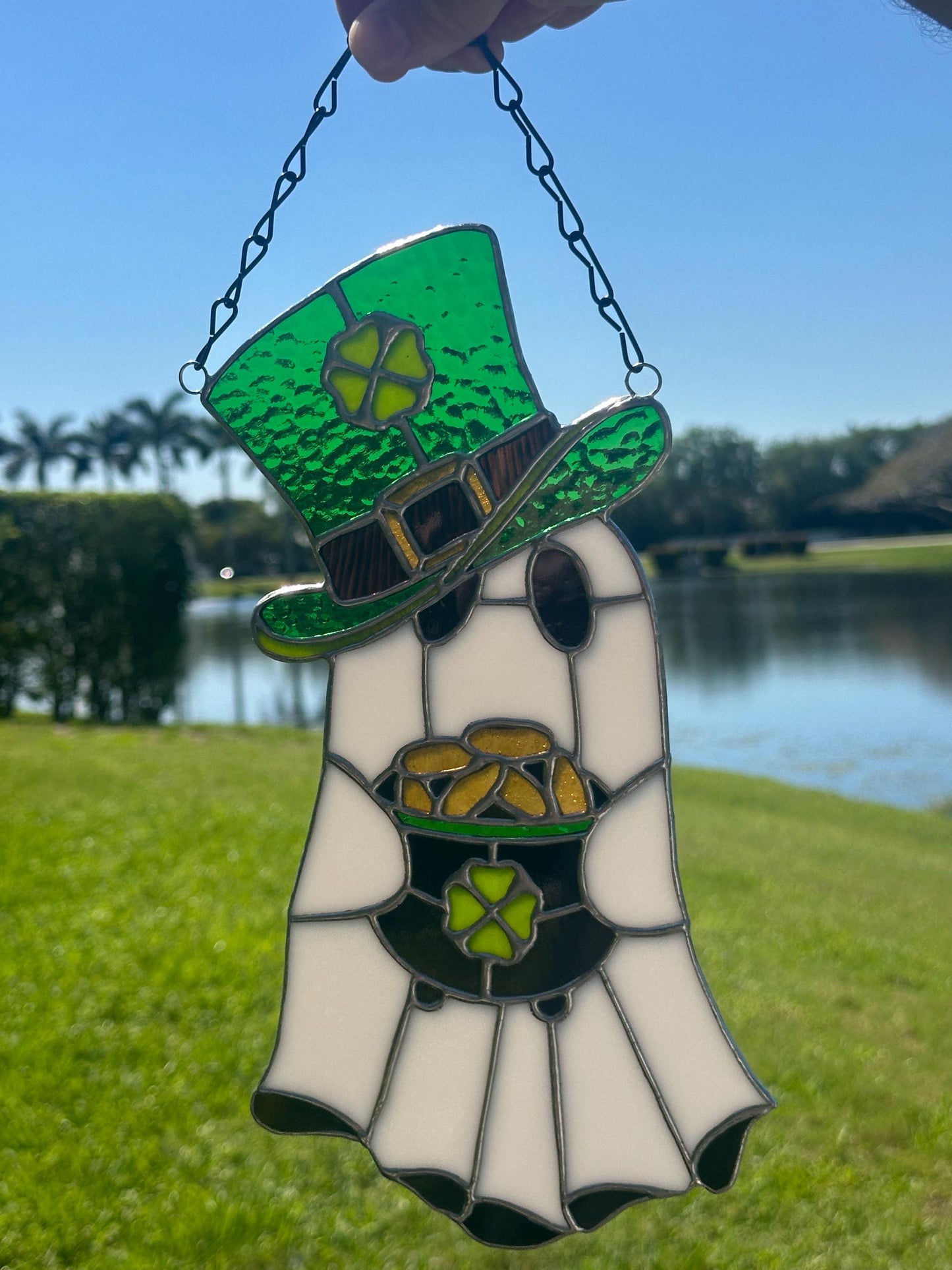 Lucky Irish Ghost Stained Glass Suncatcher - Gothic Window Decor