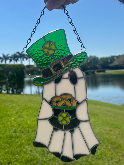 Lucky Irish Ghost Stained Glass Suncatcher - Gothic Window Decor