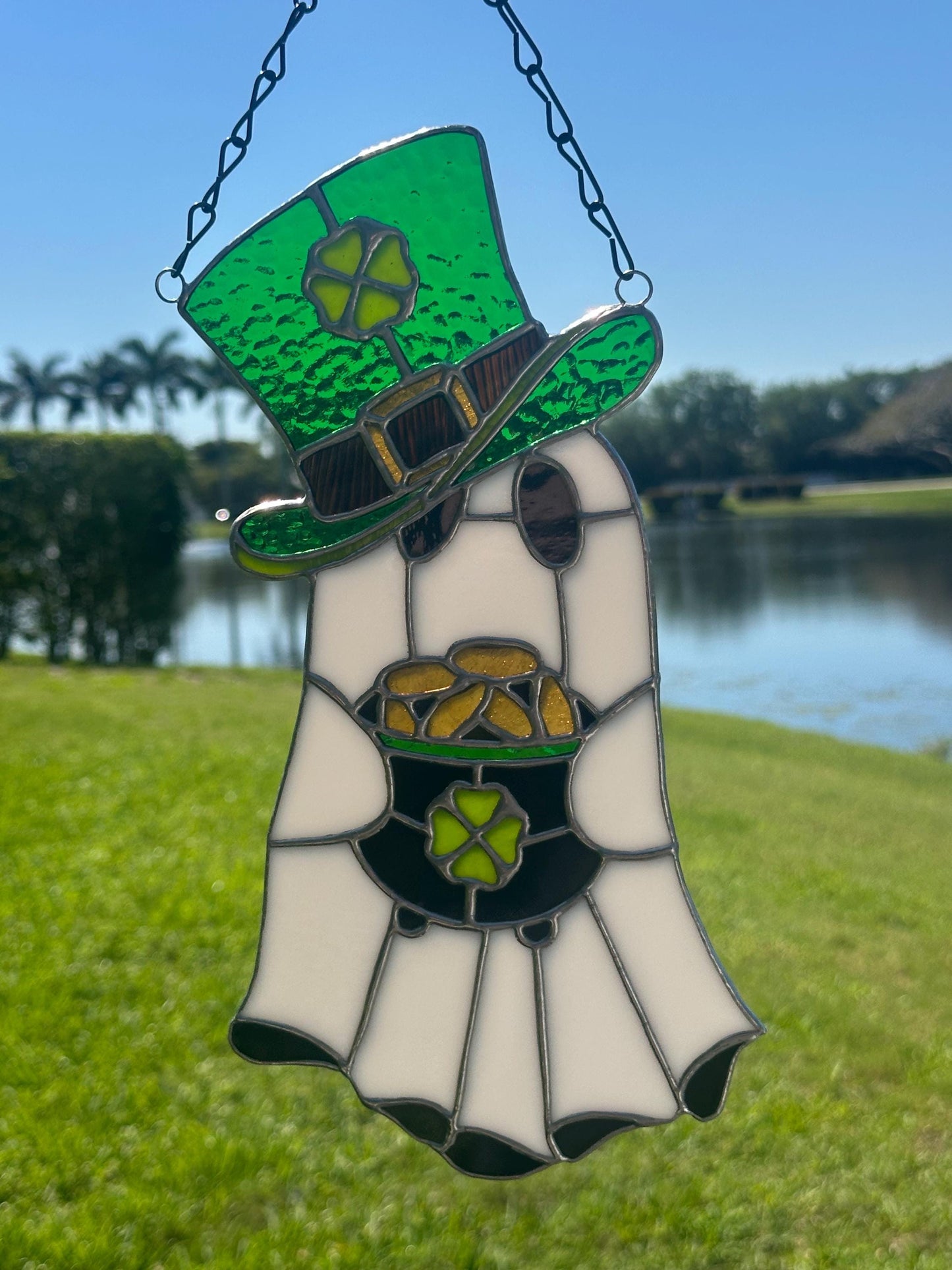 Lucky Irish Ghost Stained Glass Suncatcher - Gothic Window Decor
