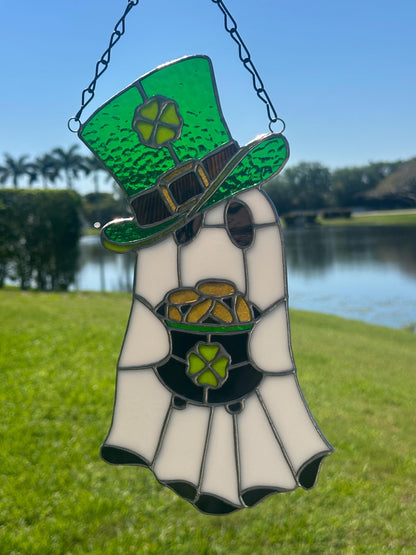 Lucky Irish Ghost Stained Glass Suncatcher - Gothic Window Decor
