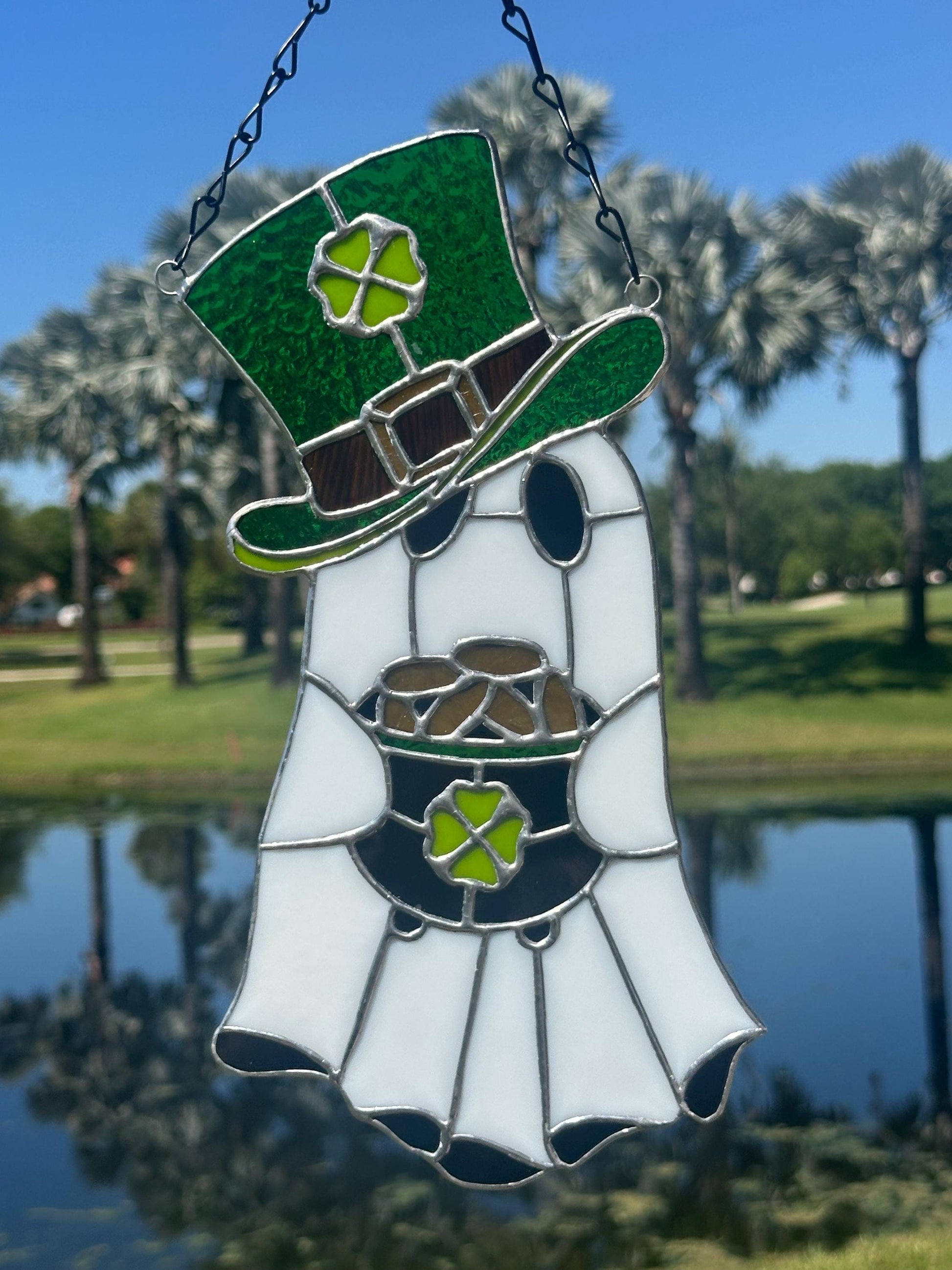 Lucky Irish Ghost Stained Glass Suncatcher - Gothic Window Decor