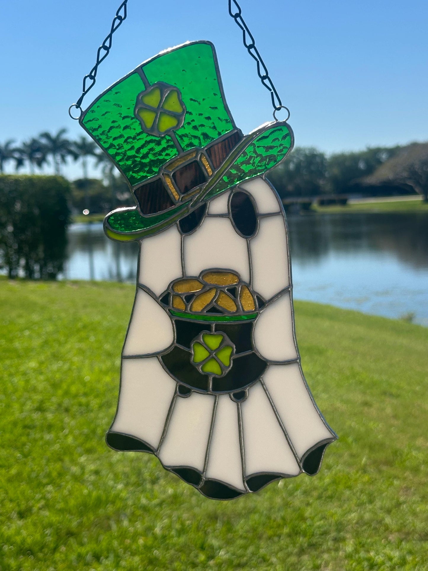 Lucky Irish Ghost Stained Glass Suncatcher - Gothic Window Decor
