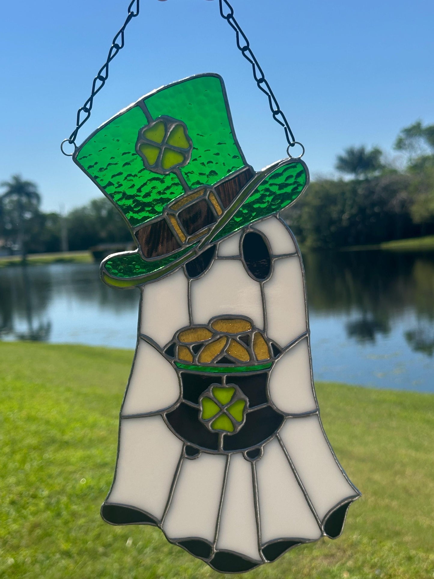 Lucky Irish Ghost Stained Glass Suncatcher - Gothic Window Decor