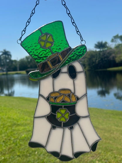 Lucky Irish Ghost Stained Glass Suncatcher - Gothic Window Decor