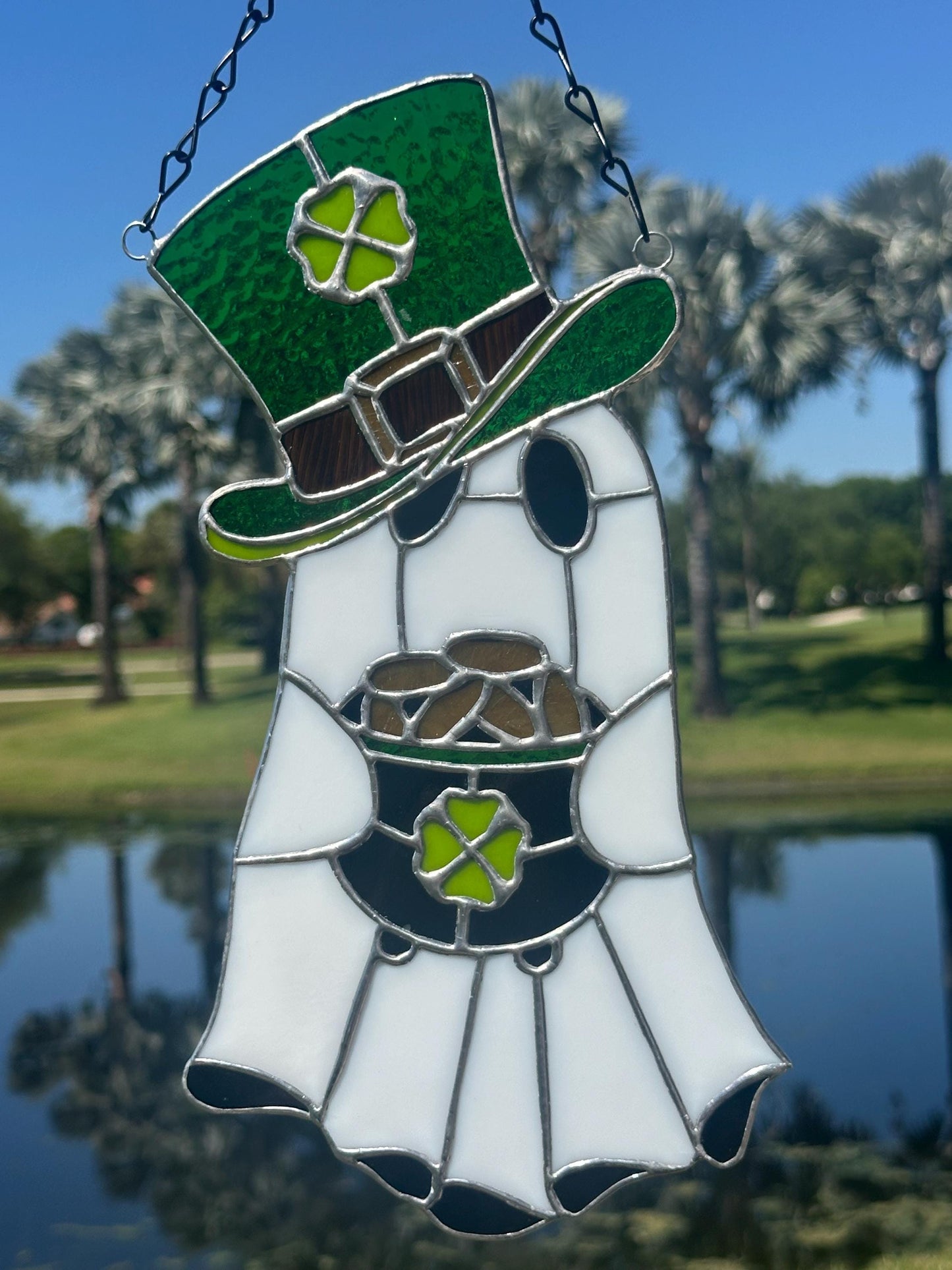 Lucky Irish Ghost Stained Glass Suncatcher - Gothic Window Decor