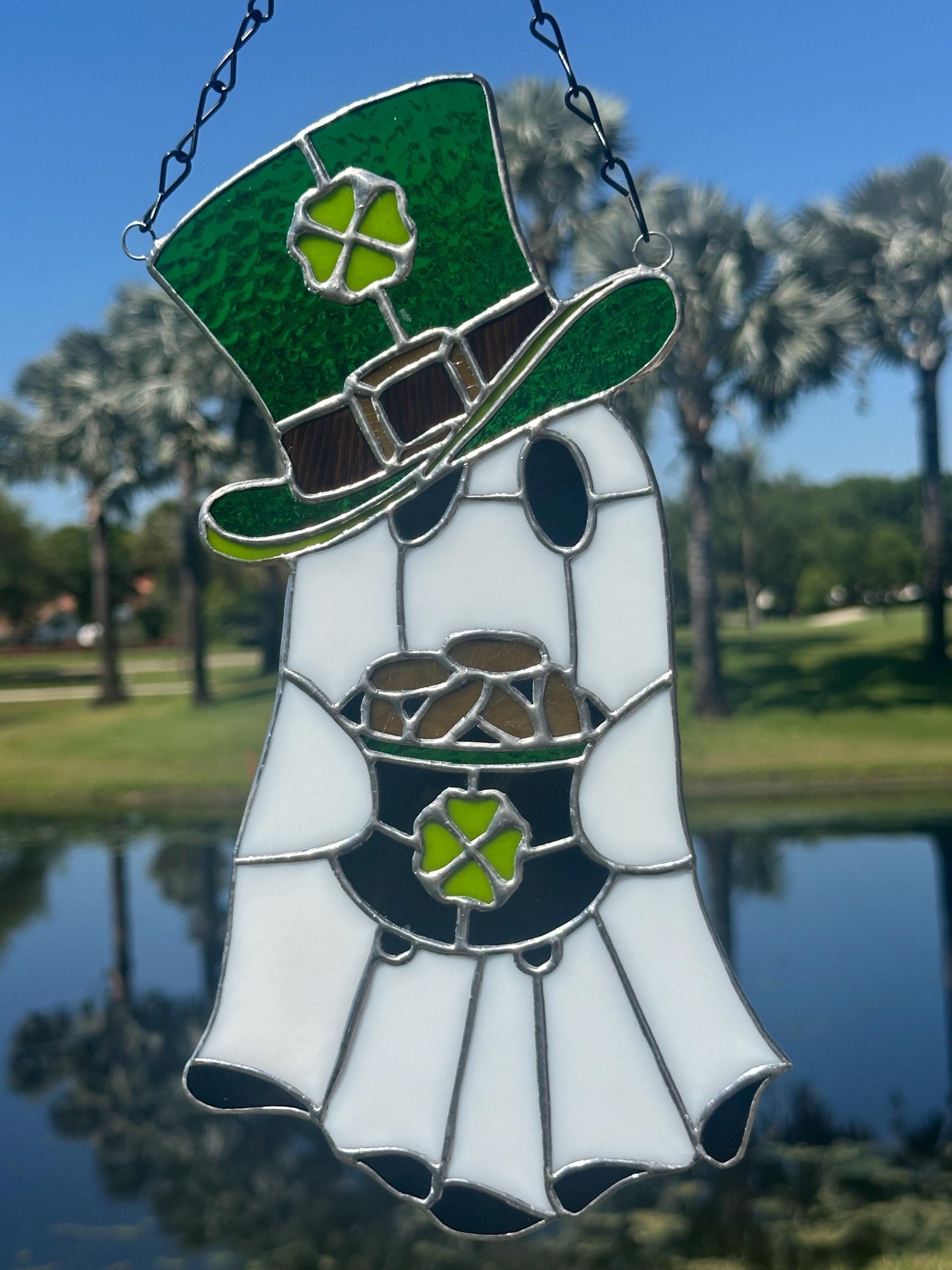 Lucky Irish Ghost Stained Glass Suncatcher - Gothic Window Decor