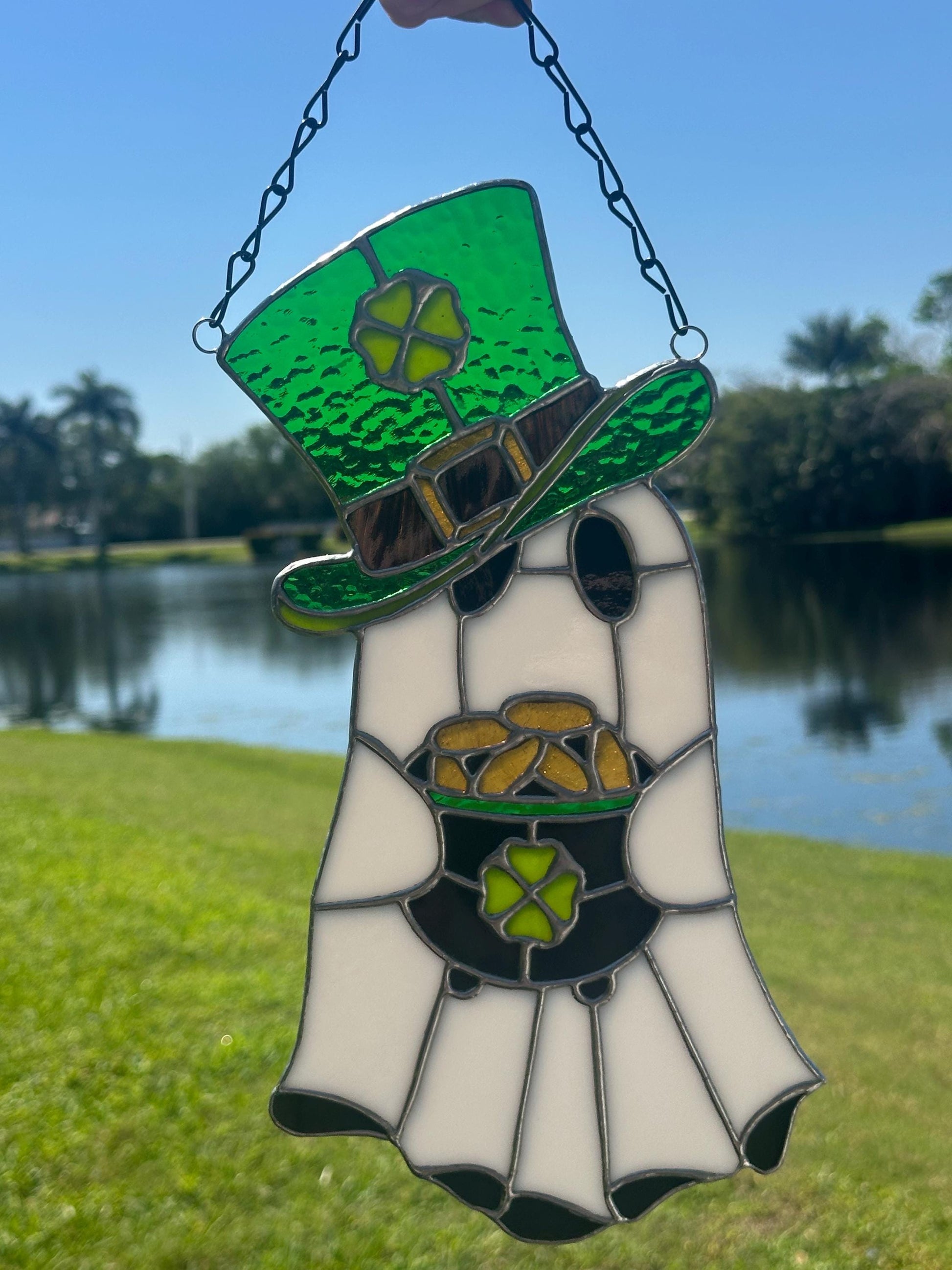Lucky Irish Ghost Stained Glass Suncatcher - Gothic Window Decor